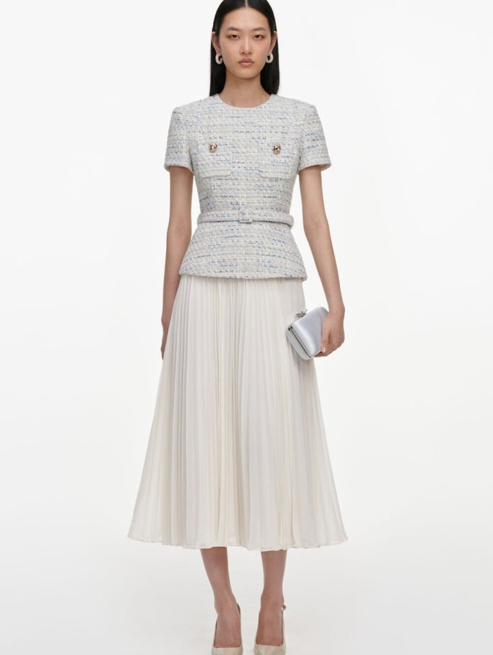 Self Portrait Blue Boucle Chiffon Midi Dress